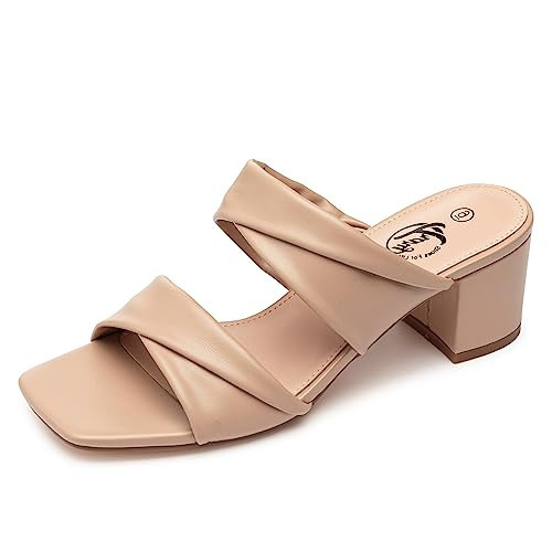 Trary Nude Sandals, Women's Sandals, Square Toe Heels Sandals 2 inch, Nude Block Heels Size 11 | Amazon (US)