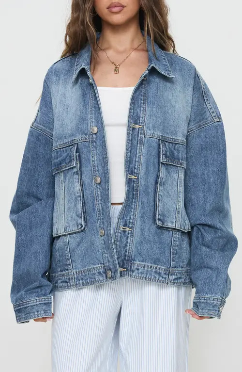 Princess Polly Kier Oversize Denim Jacket in Blue at Nordstrom, Size Medium | Nordstrom
