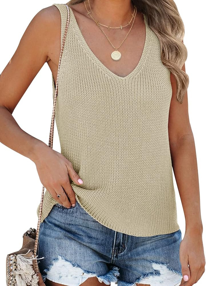 Tutorutor Womens Summer Sleeveless V Neck Sweater Vest Fall Knitted Loose Cami Tank Tops | Amazon (US)