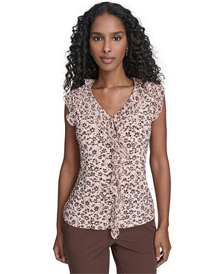 Women's Blossom Floral Mixed Media Ruffle Top | Macy's