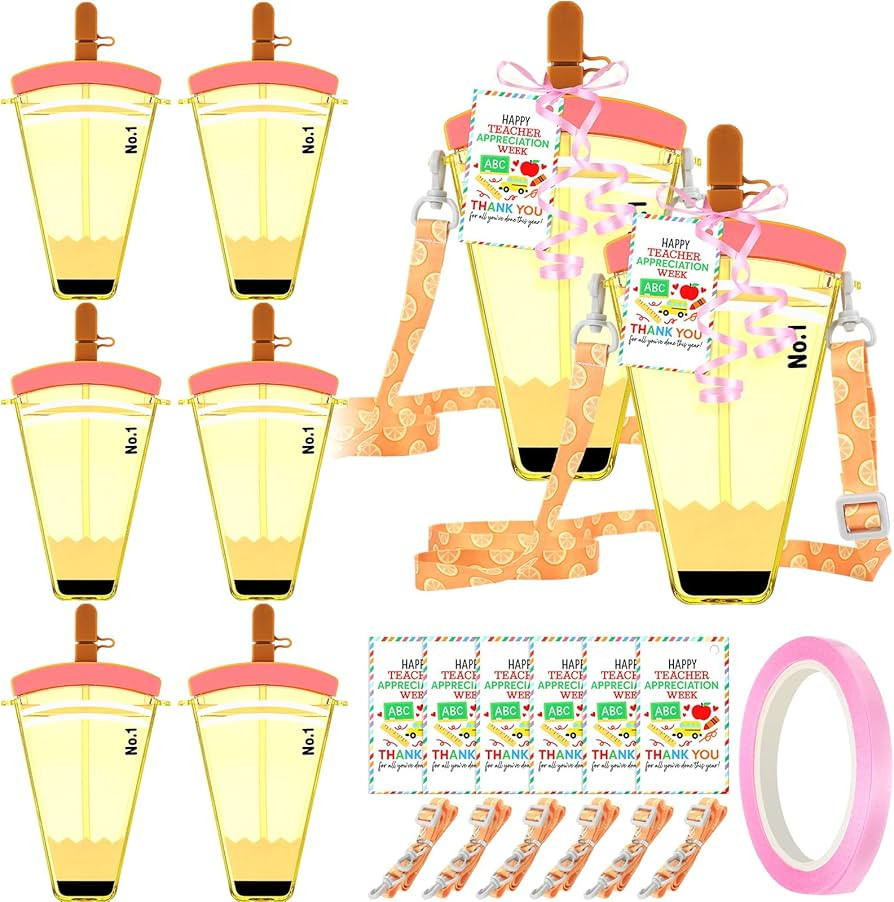 6 Set Teacher Gift Teacher Appreciation Gifts Bulk Reusable Pencil Plastic Cups Thank You Gifts w... | Amazon (US)