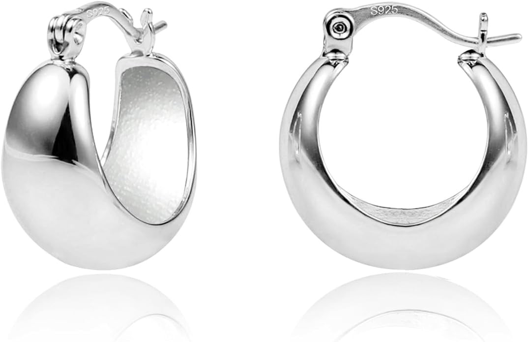 KISSPAT Sterling Silver Chunky Hoop Earrings for Women Hypoallergenic Thick Huggie Earring Wide H... | Amazon (US)