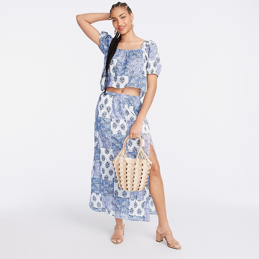 Side-slit maxi skirt in patchwork print | J. Crew US