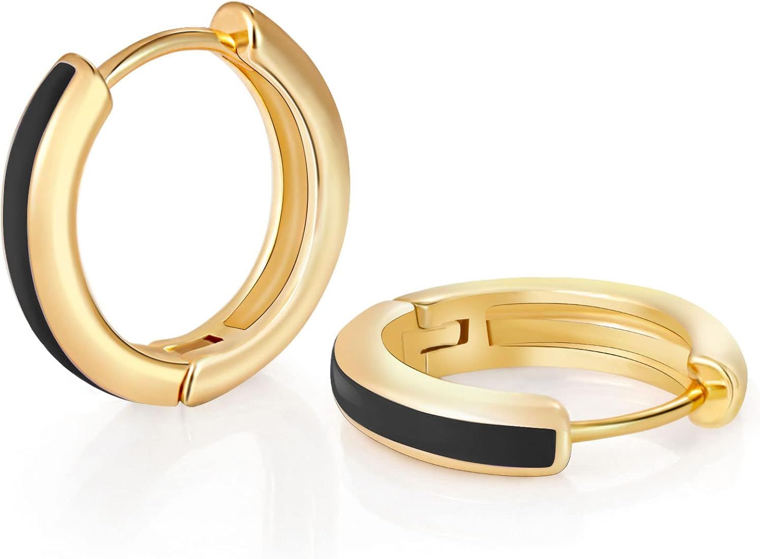 Gold Huggie Hoop Earrings for Women, 18K Gold Plated Small Enamel Hoop Earrings Double Hoops Mini... | Amazon (US)