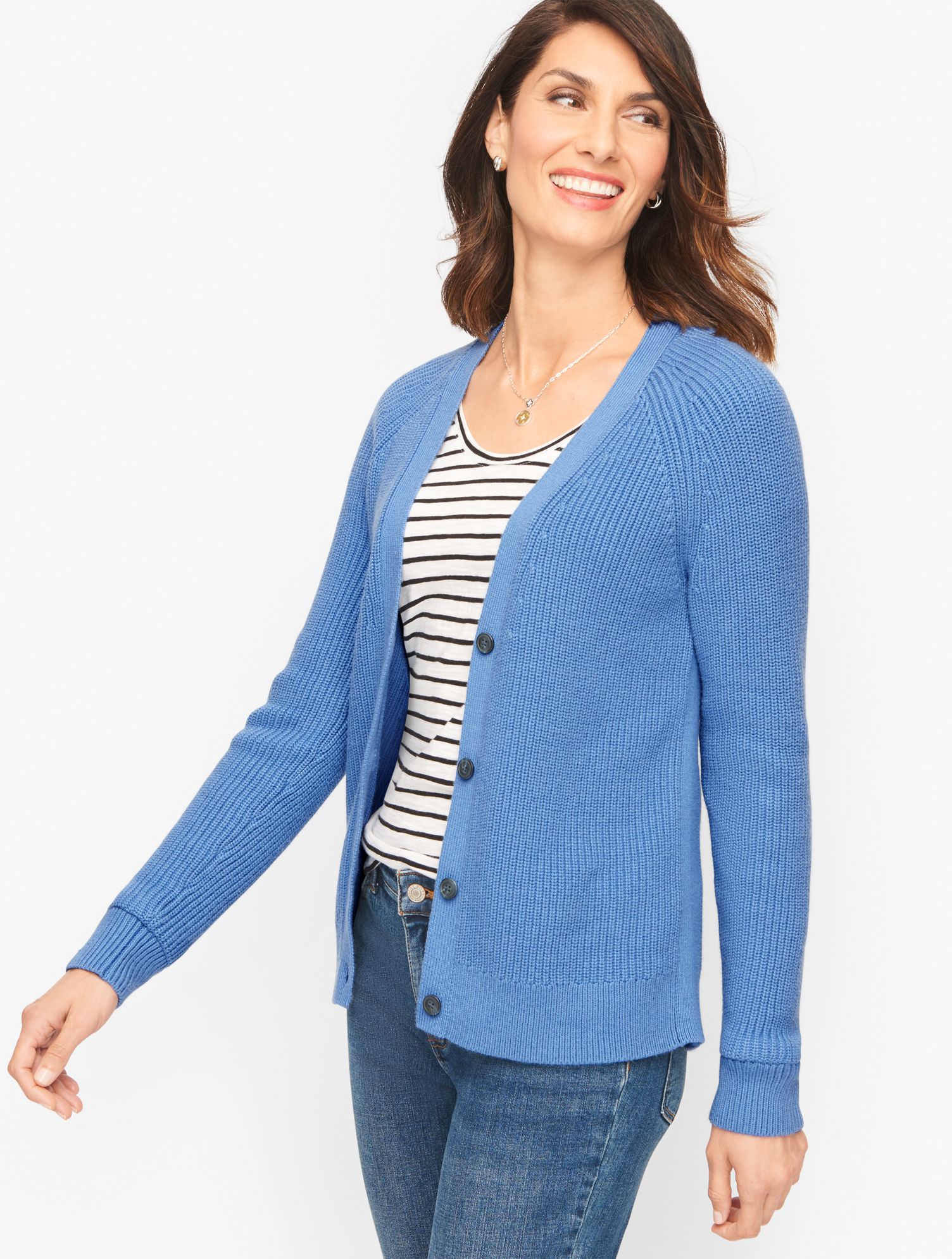 Shaker Stitch Cardigan Sweater - Blue Ribbon - X Talbots | Talbots