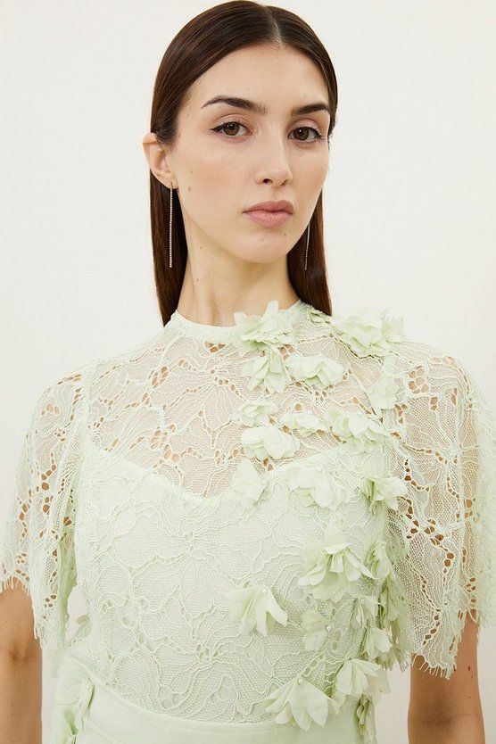 Lace Petal Applique Woven High Neck Maxi Dress | Karen Millen UK + IE + DE + NL