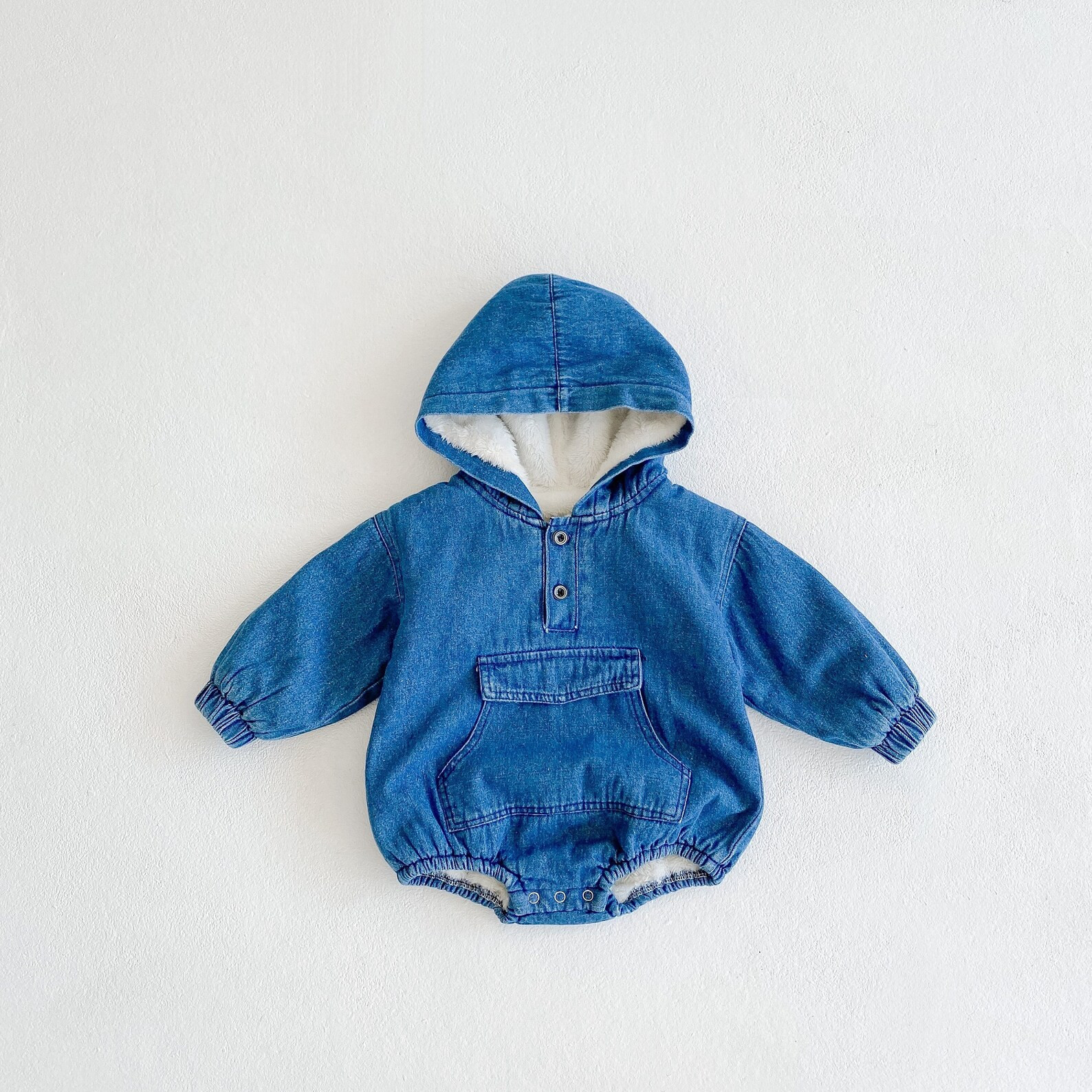 Denim Fleece Lined Baby Hoodie Baby Denim Romper Unisex Baby | Etsy | Etsy (US)