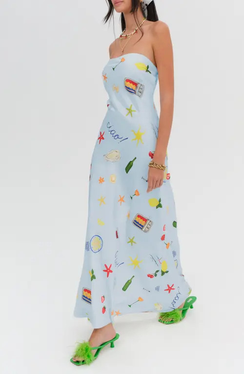 For Love & Lemons Carla Strapless Maxi Dress in Blue at Nordstrom, Size X-Small | Nordstrom