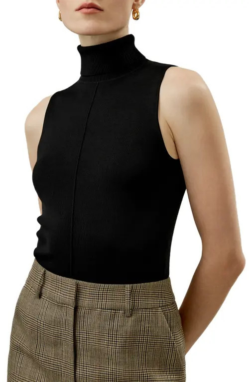 Lilysilk Silk Knitted Turtleneck Sleeveless Top in Black at Nordstrom, Size Small | Nordstrom