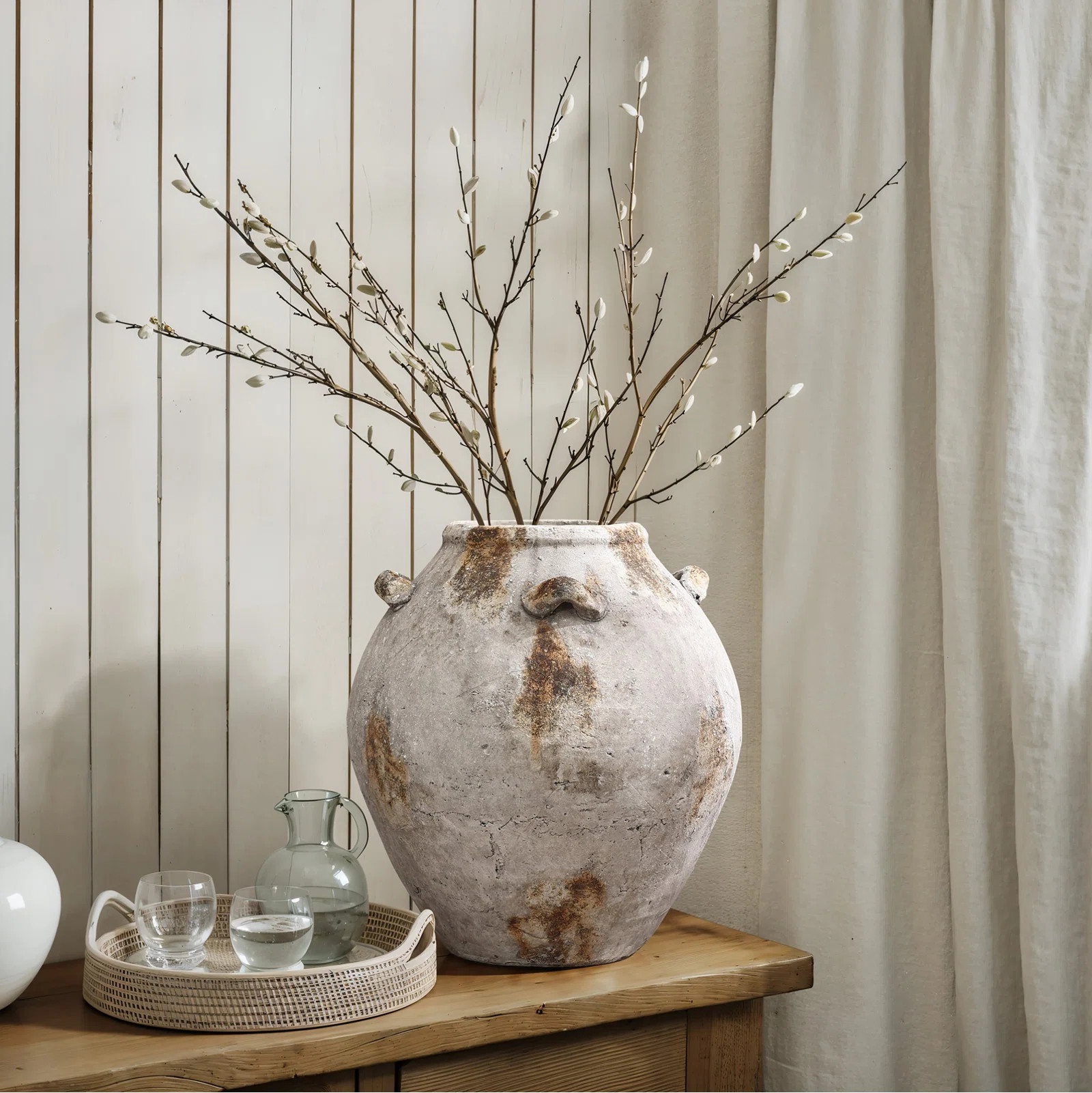 Mottled Brown and White Terracotta 12-Inch Tall Indoor and Outdoor Jug Vase with Handles | Wayfair North America