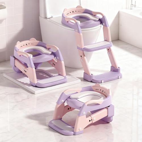 Potty Training Seat, Upgrade Toddler Toilet Seat for Kids Boys Girls, 3 in 1 Potty Training Toilet with Step Stool Ladder-Non Slip Foldable (Purple+Pink) | Amazon (US)