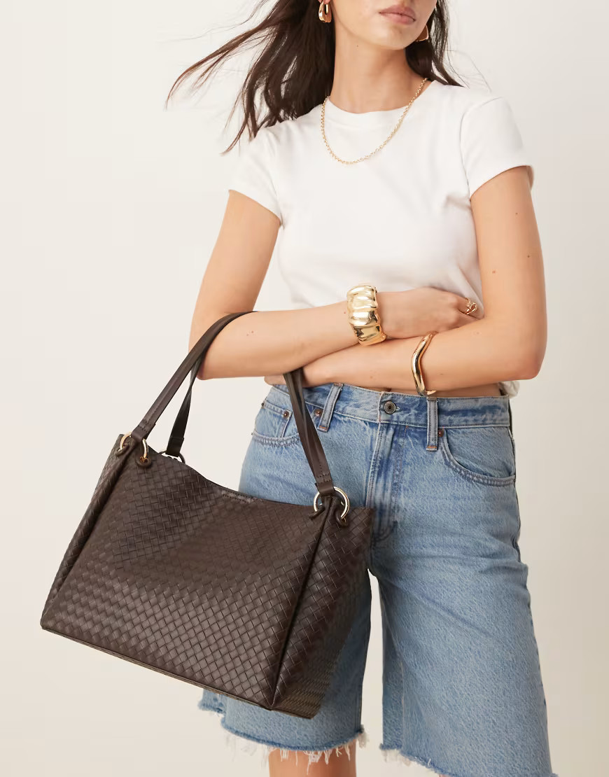 Accessorize woven shoulder bag in chocolate brown | ASOS (Global)