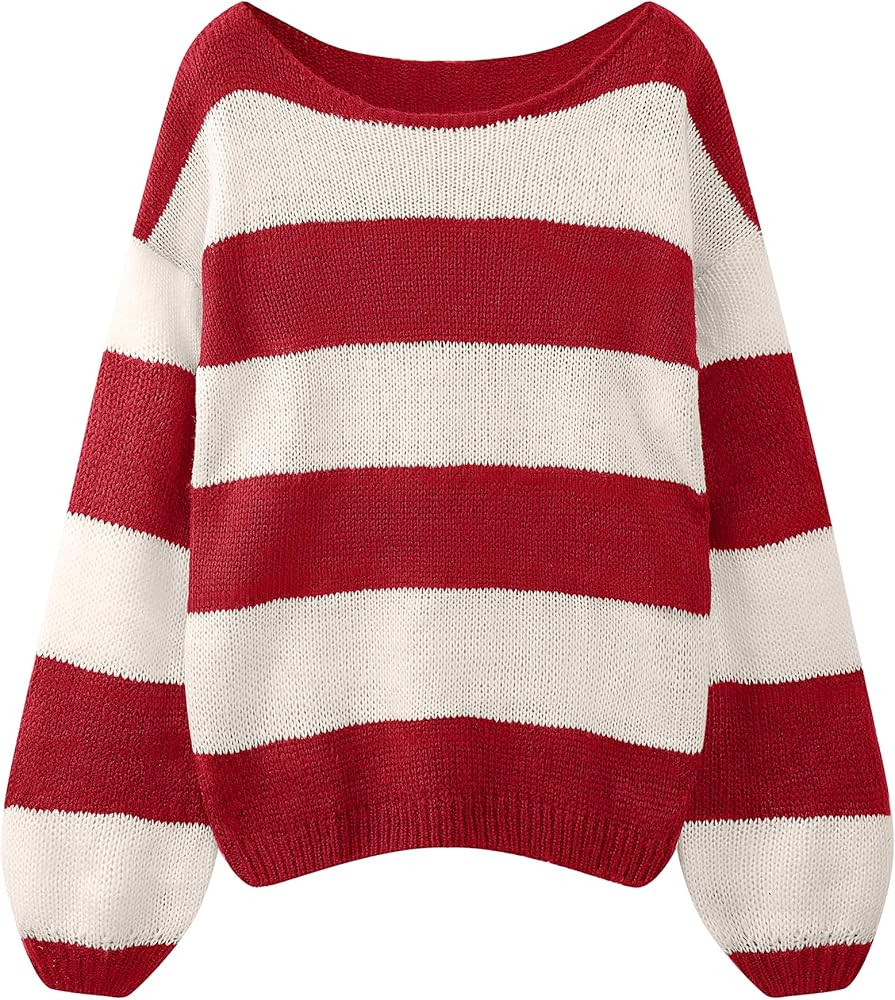 Sweaters for Womens Fall Winter Y2K Oversized Preppy Jumper Sweaters Lightweight Knit Color Block... | Amazon (US)