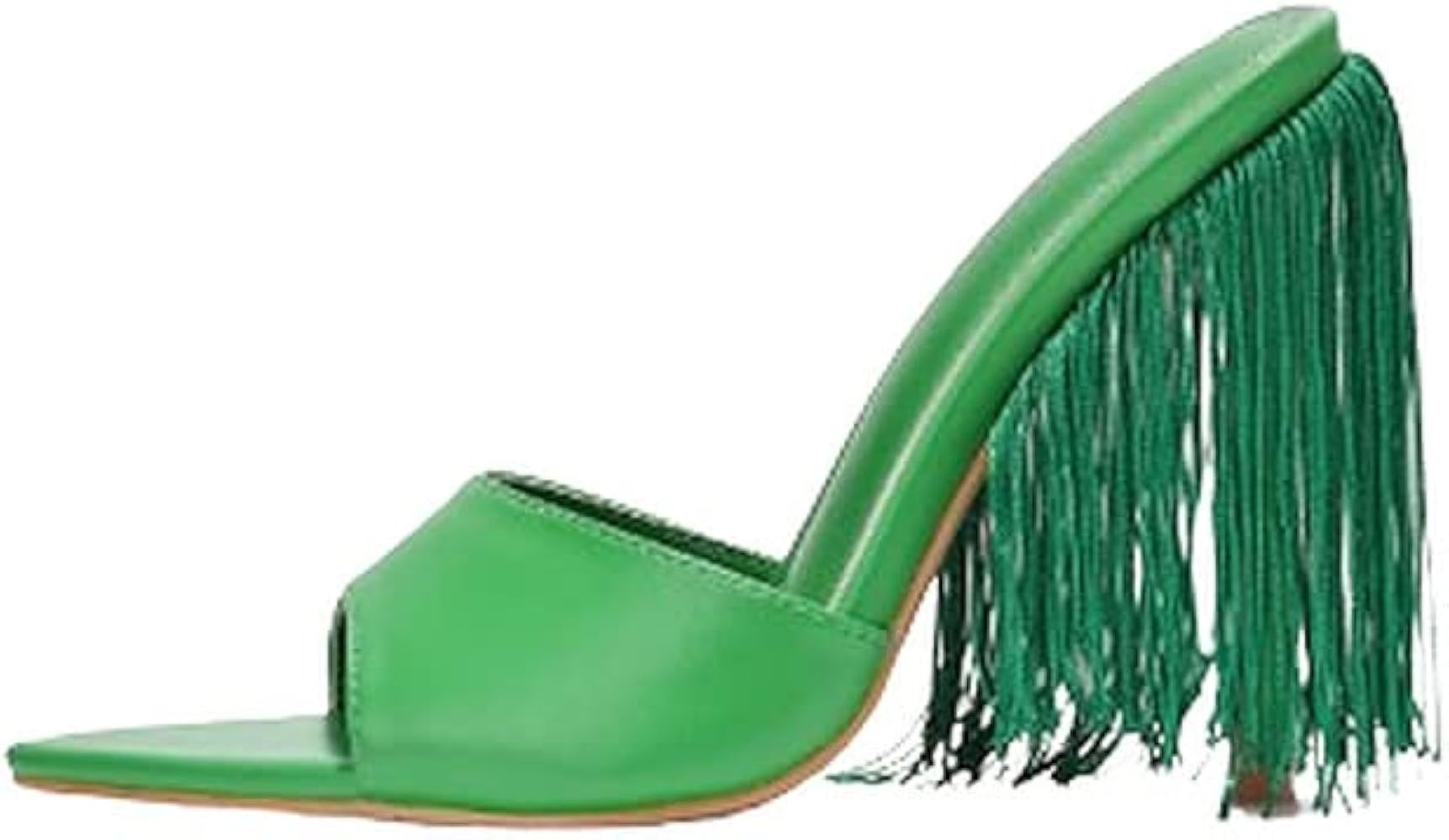 Cape Robbin Women's Fringe Open Toe Mule Slip on Stiletto Heel Sandals | Amazon (US)