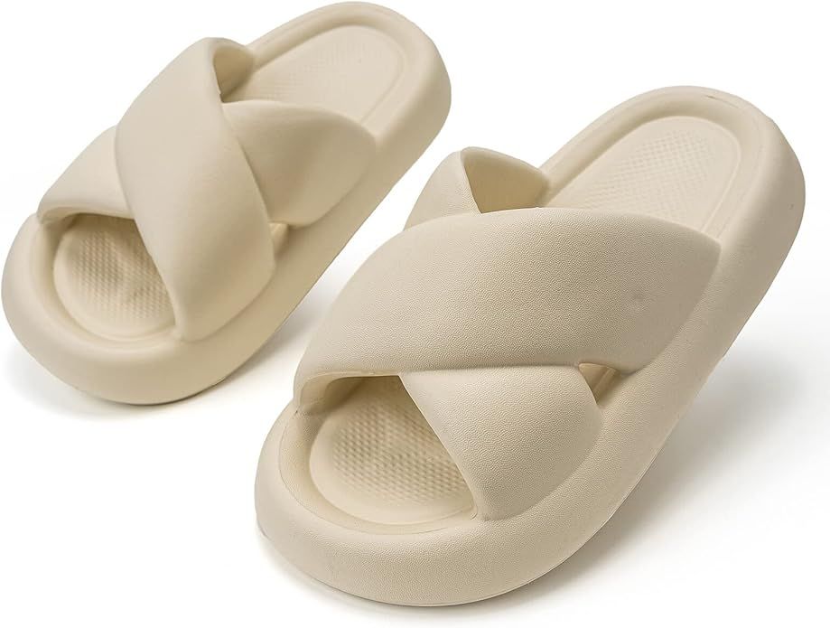ROPULP Women's Slippers Cloud Slides Sandals EVA Anti-Slip Soft Open Toe for Spa Bathroom Bedroom... | Amazon (US)