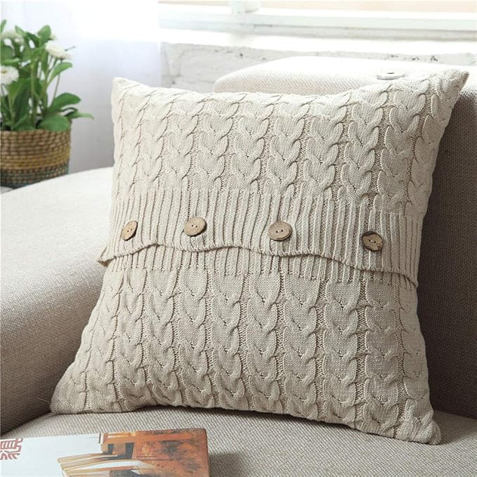 vctops Cotton Cable Knit Pillow Cover Soft Warm Throw Pillow Case Cushion Cover Decorative Pillow... | Amazon (US)