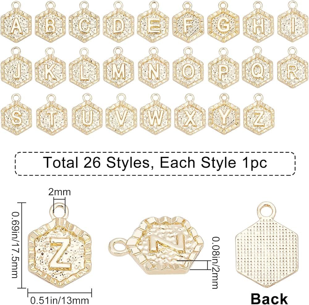 SUNNYCLUE 1 Box 26Pcs Real 18K Gold Plated Hexagon Letter Charms Bulk Alphabet Pendant Charm Jewe... | Amazon (US)