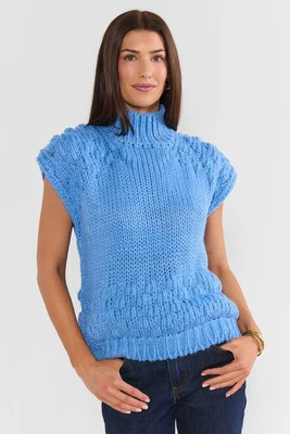 Blue Bubble Knit Sleeveless Sweater | Avara