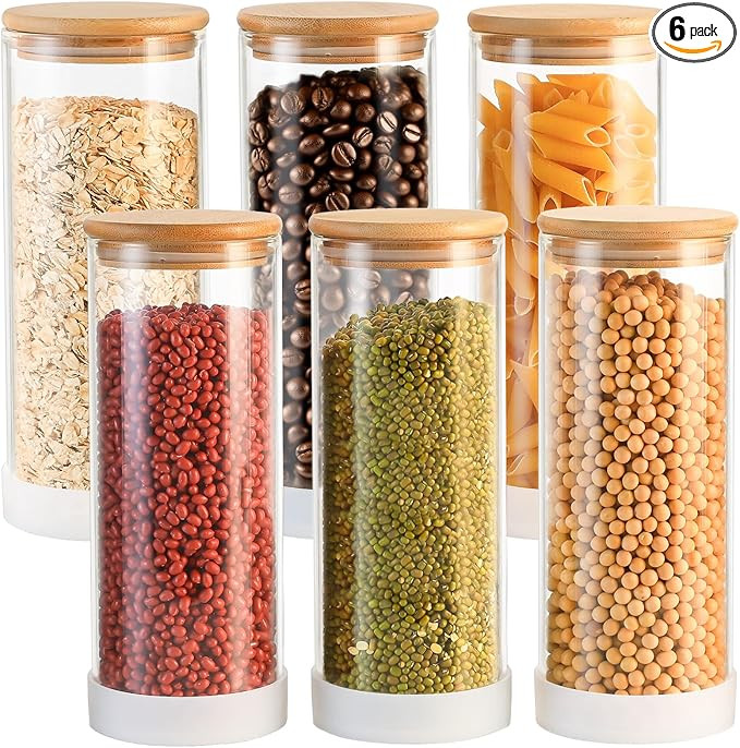 34oz Round Glass Storage Containers with Bamboo Lids – 6 Pack Medium Clear Food Airtight Glass ... | Amazon (US)