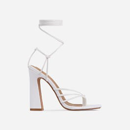 Wrap-Party Strappy Lace Up Square Toe Block Heel In White Faux Leather | EGO Shoes (US & Canada)