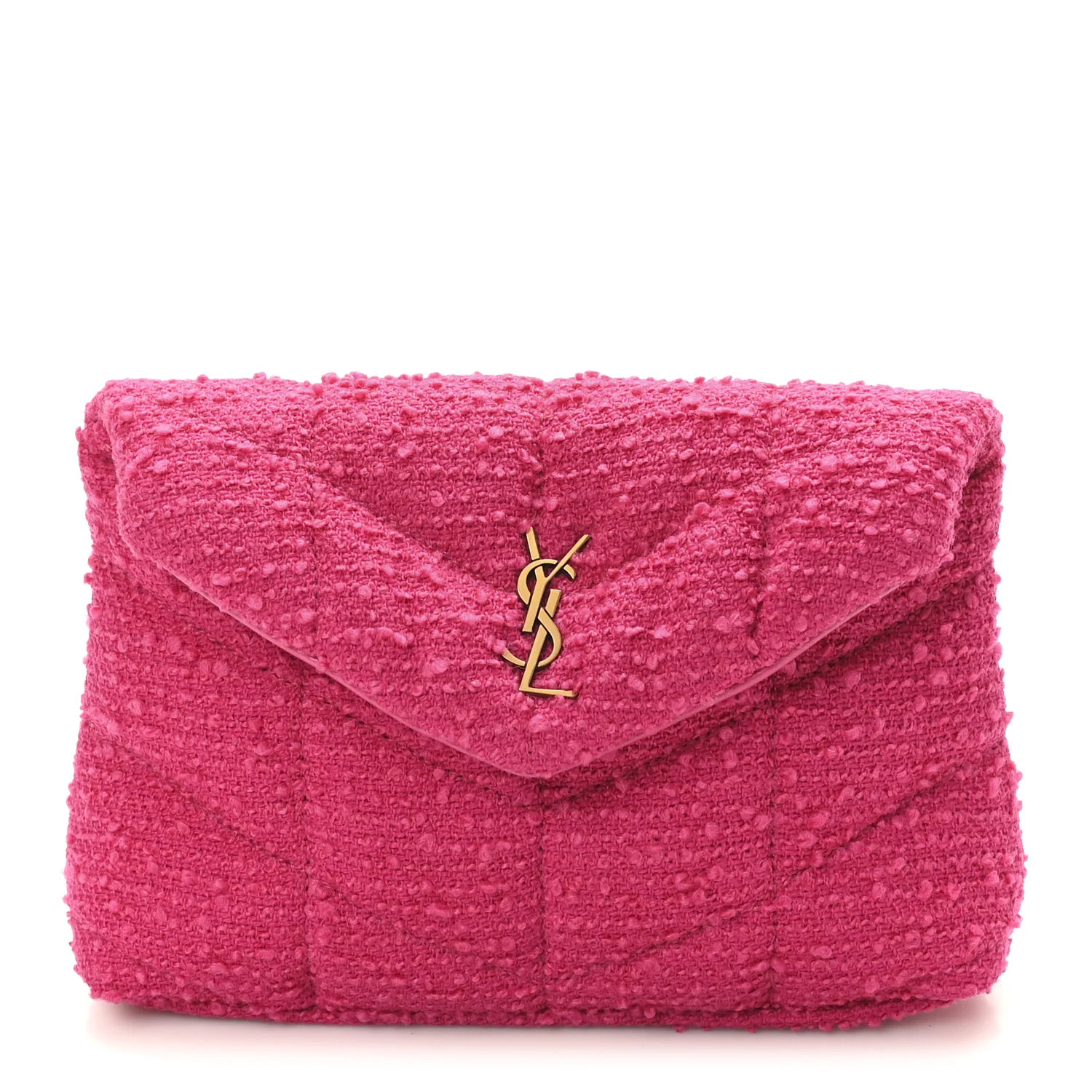 Boucle Tweed Quilted Loulou Puffer Monogram Pouch Clutch Magenta | FASHIONPHILE (US)