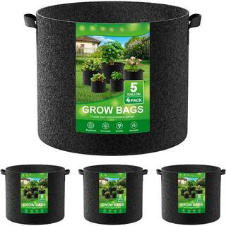 4-Pack 5 Gal. Thickened Nonwoven Fabric Grow Bags with Handles for Plants and Vegetables, Black | The Home Depot