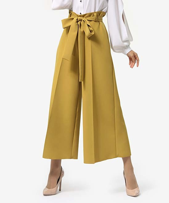 Lila Kass Women's Casual Pants Mustard - Mustard Belted Wide-Leg Trouser Pants - Women | Zulily