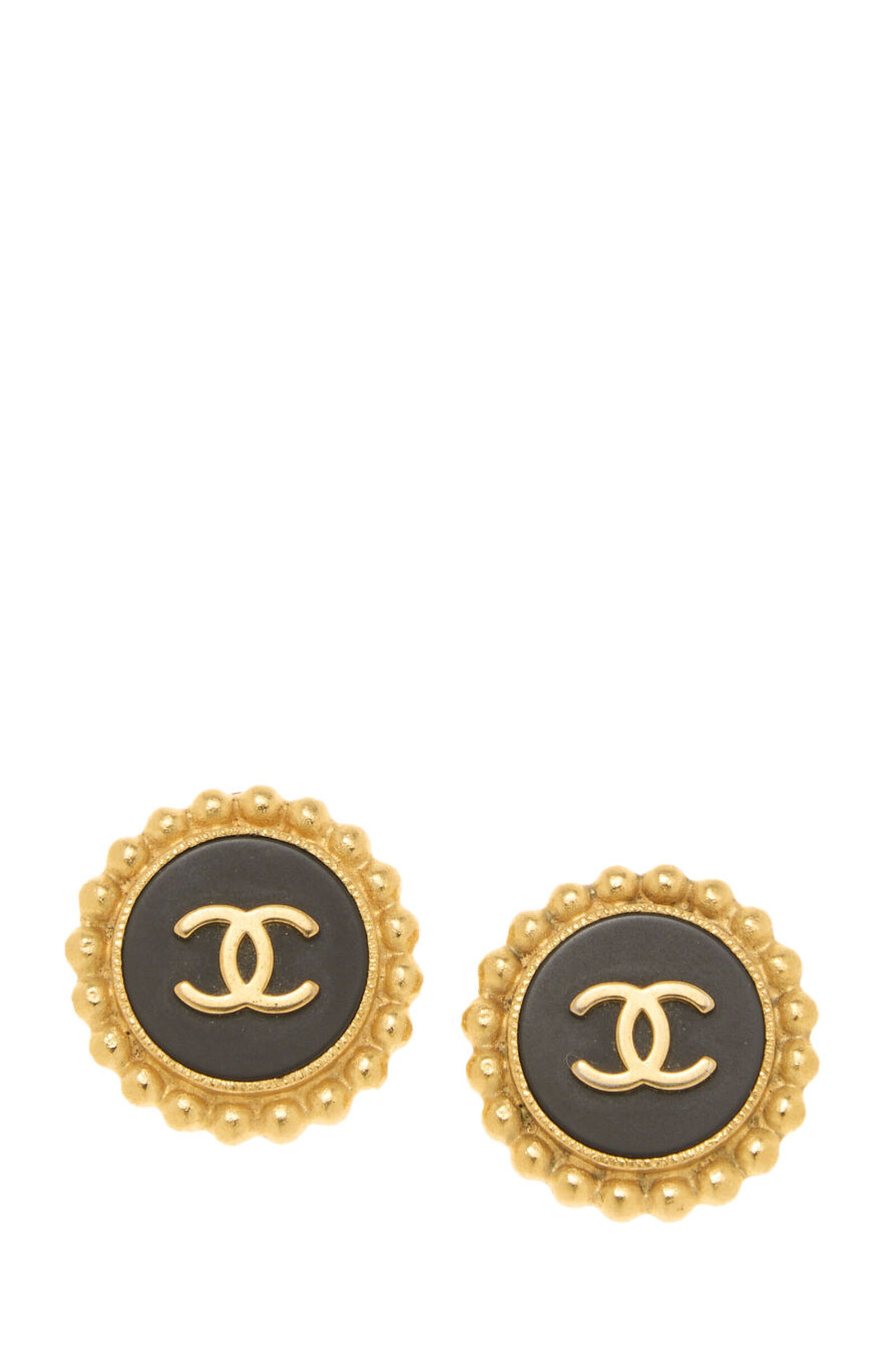 Chanel Black & Gold 'CC' Round Dot Border Earrings Q6JGCM17KB030 | WGACA | What Goes Around Comes Around