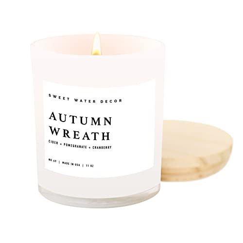 Sweet Water Decor Autumn Wreath Soy Candle | Lemon Peel | Pomegranate | Cranberry | Red Currant |... | Amazon (US)
