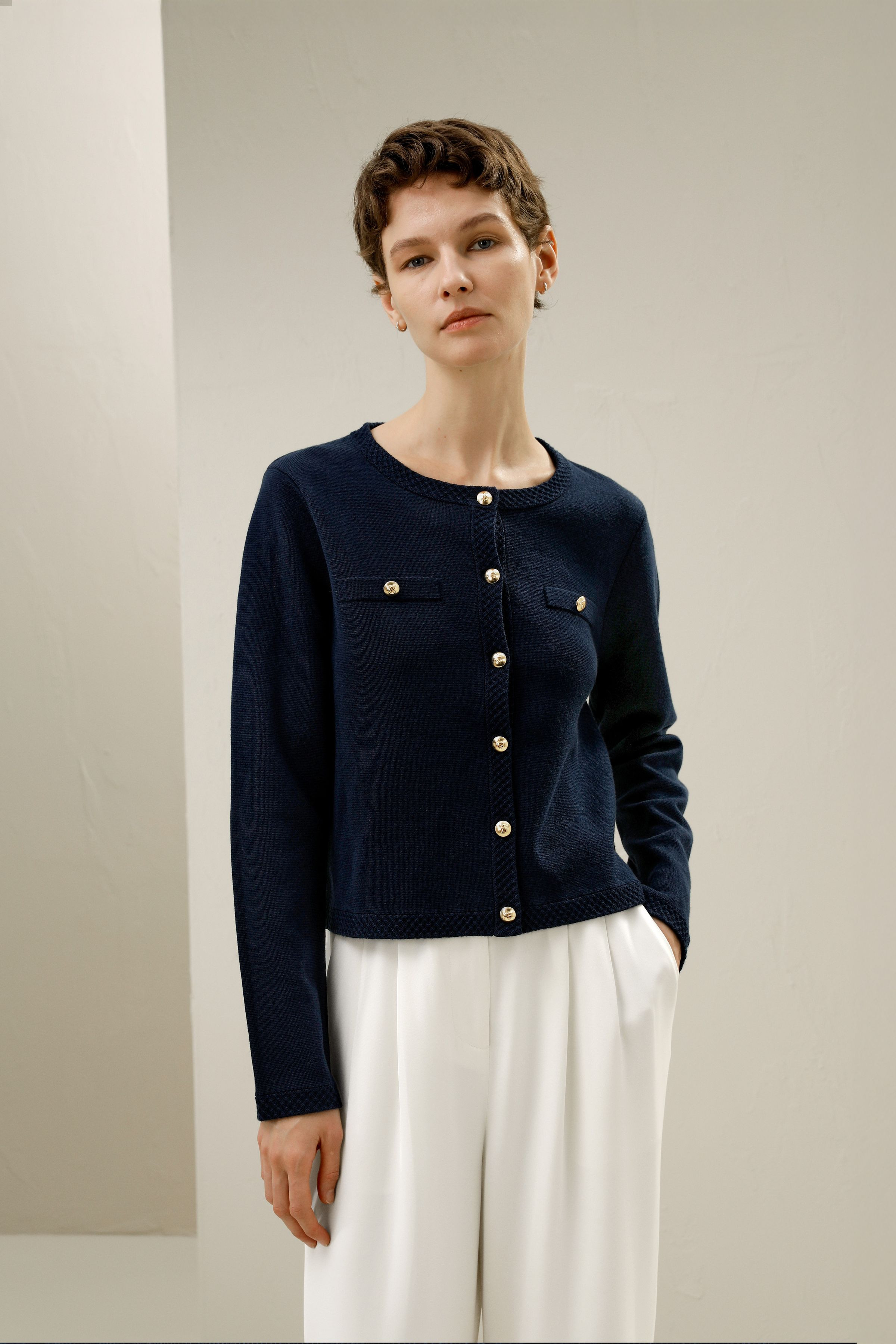 Merino Wool Golden Buttons Cardigan | LilySilk