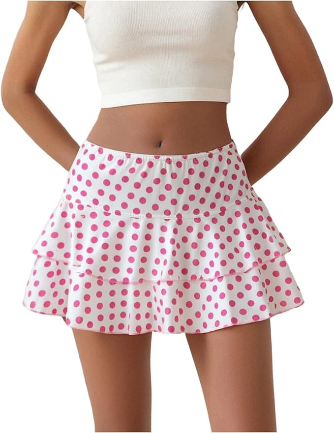 Women Y2K Polka Dot Mini Skirt Sexy Low Rise Tiered Ruffle Short Skirt Dot Print Vintage Streetwe... | Amazon (US)