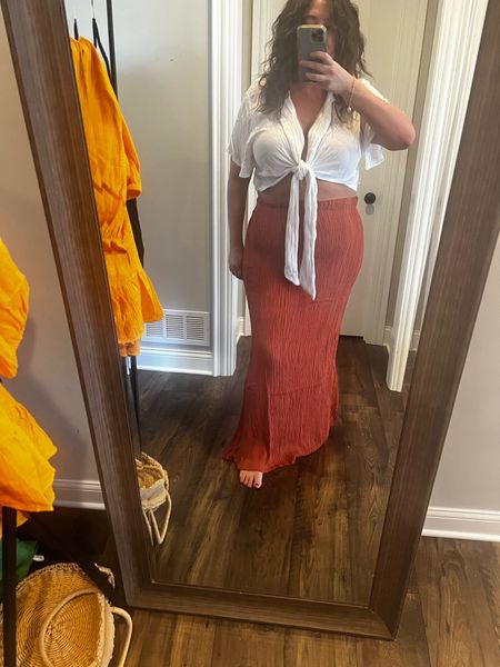 Packing for Cabo and trying on some old pieces and some new pieces. This skirt is on sale and goes up to equivalent to size 16 but it runs LARGE in this material. I would say size down one size, even if you aren’t between sizes. I’m a 16 and I think I would need the 14 or even 12 but I altered it with my microstotch to fit :D A great sustainable brand. 

#LTKtravel #LTKunder100 #LTKcurves