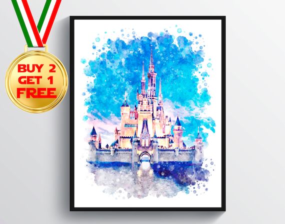 Disney Castle Watercolor Print Cinderella Castle Art Princess Castle Decor Princess Party Birthda... | Etsy (US)