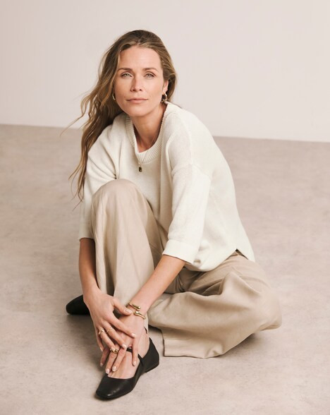 Anthology Ivory Linen Mix Short Sleeve Jumper | JD Williams (UK)