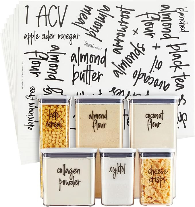 Talented Kitchen 170 Keto Kitchen Pantry Labels for Food Storage Containers, Removable Black Scri... | Amazon (US)