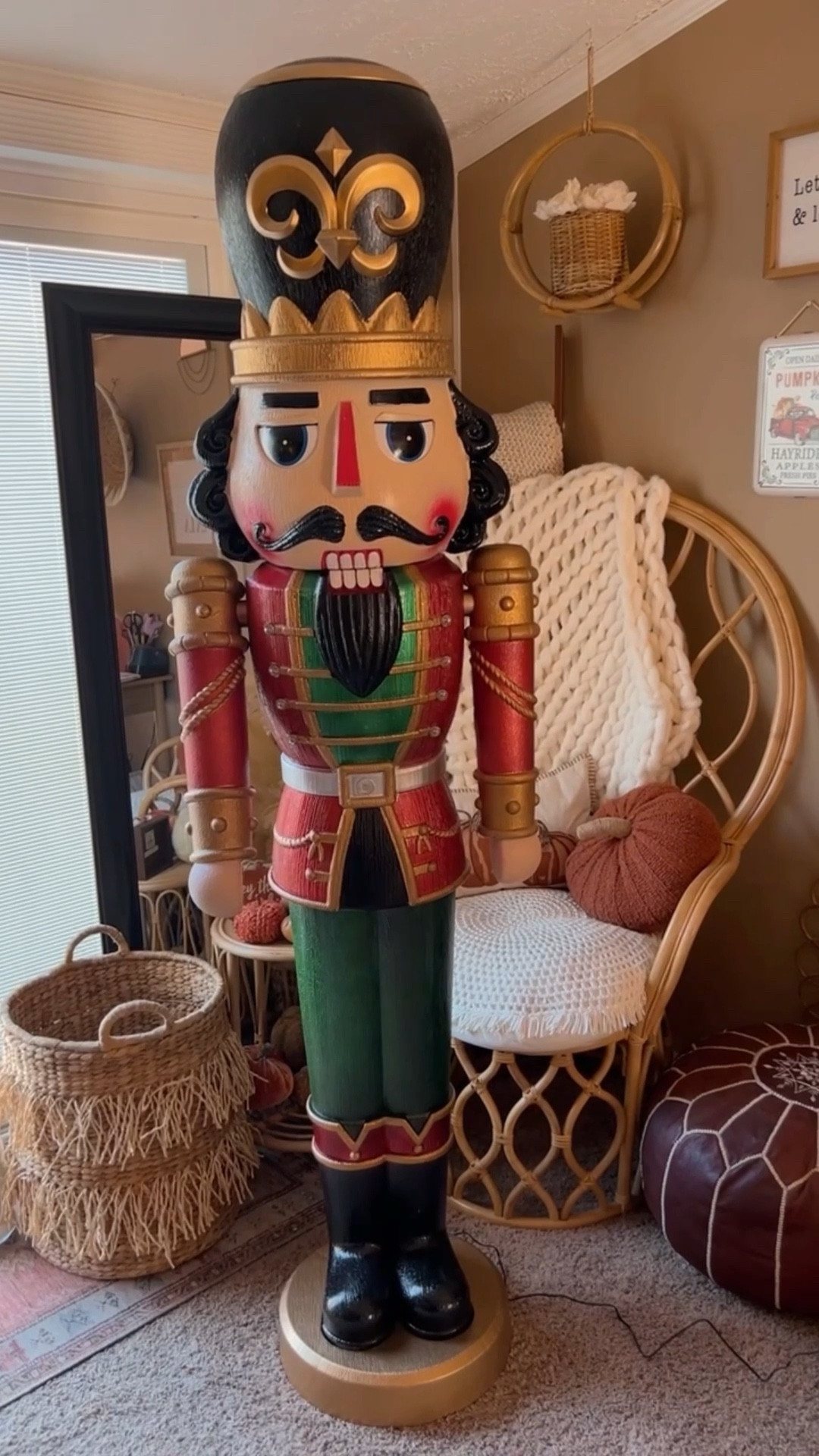6 ft 6in nutcracker that lights up & plays music. Can also just have lights going without the music & an off as well. I absolutely love him!! He was hard to put together & had to saw a little bit on the bottom of his head to get it on straight + he needs a little paint touch up but for this price….you can’t beat it!! 


#LTKHoliday #LTKhome #LTKSeasonal