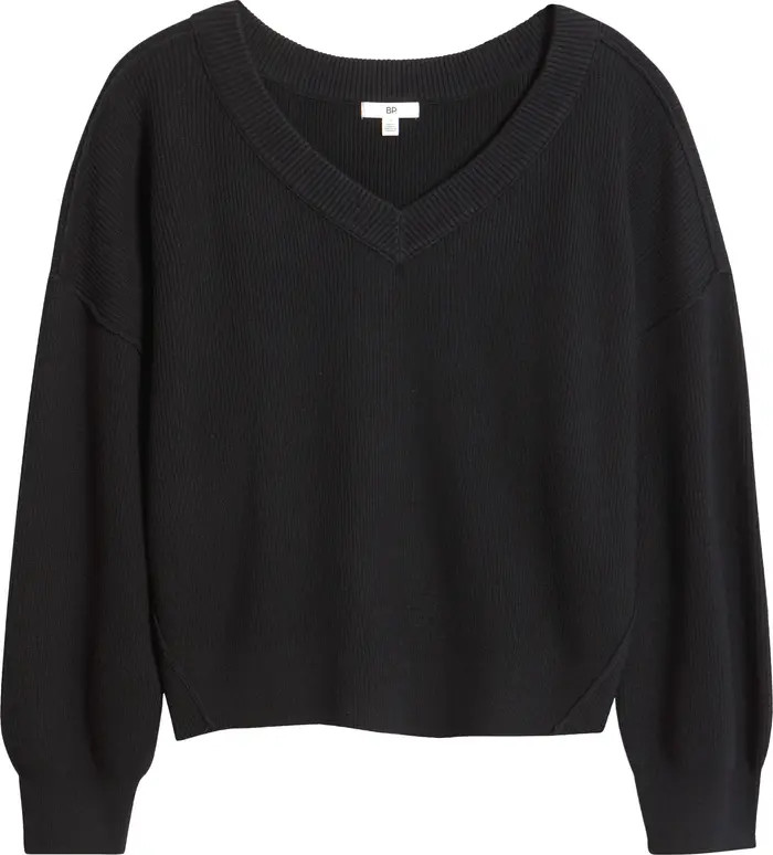 Seamed Oversize V-Neck Rib Sweater | Nordstrom