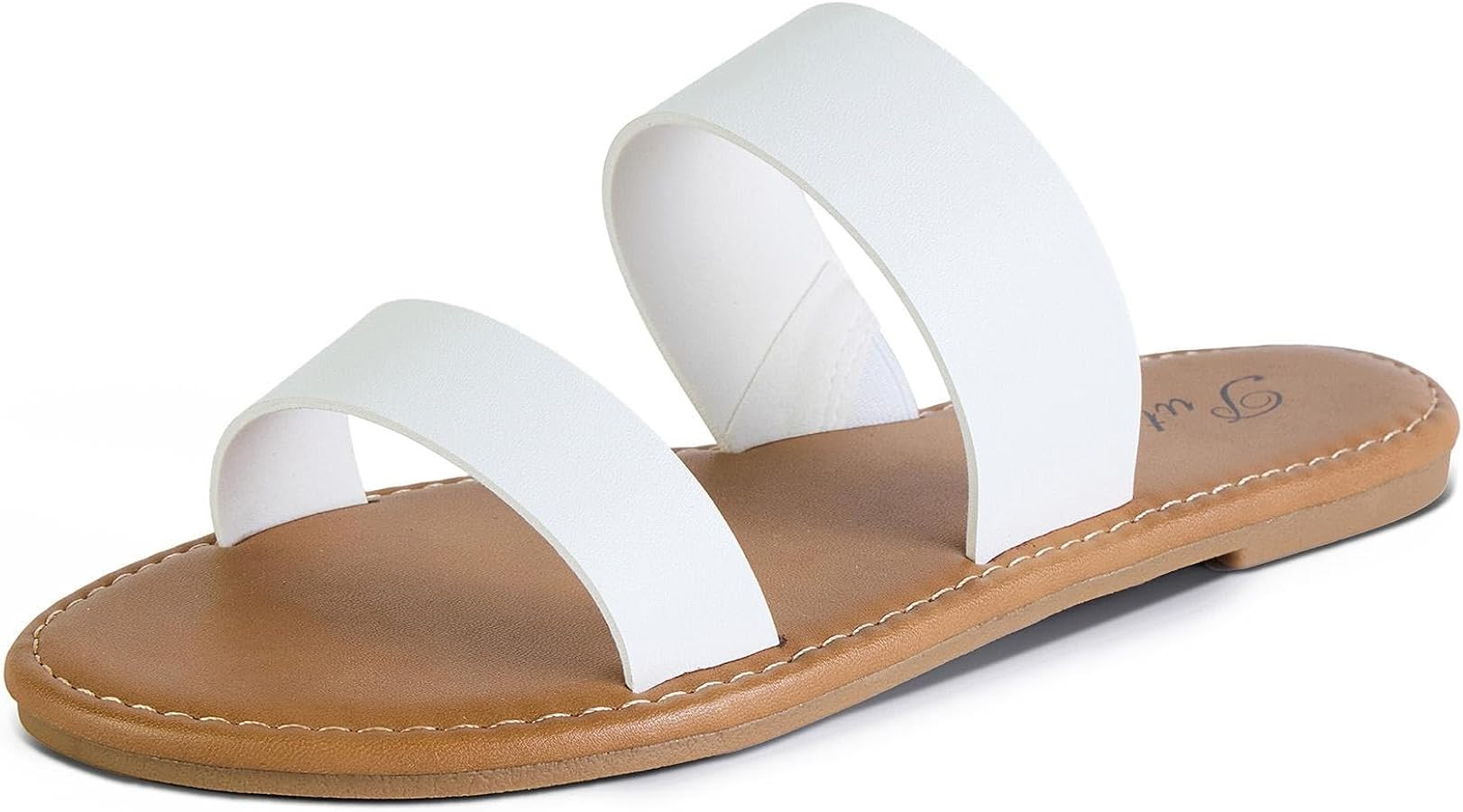 Putu Women's Two Strap Flat Sandals Casual Slide Sandals for Wide Feet | Amazon (US)