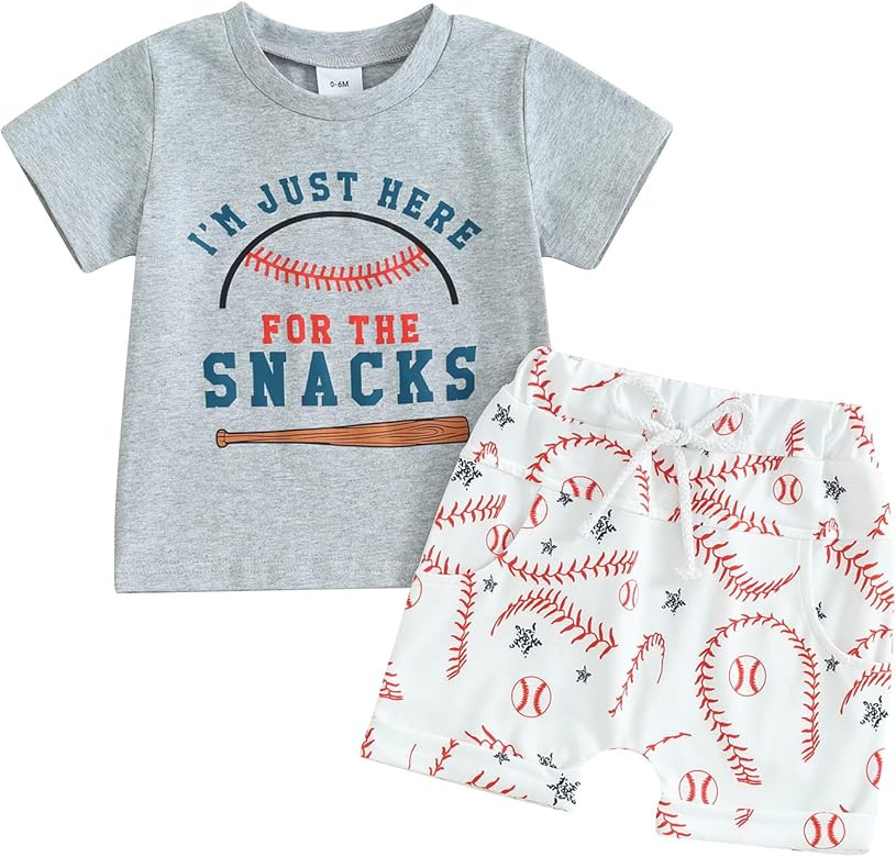 BULINGNA Summer 2Pcs Toddler Baby Boy Baseball Outfit Short Sleeve T-Shirt Tops with Baseball Sho... | Amazon (US)