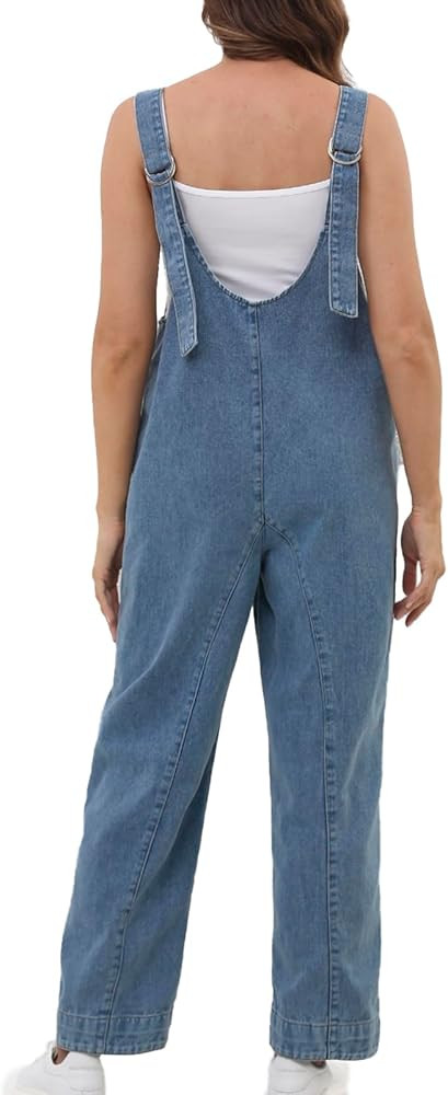 Womens High Roller Denim Jumpsuit Baggy Loose Fit Jean Overalls Adjustable Straps Sleeveless Jump... | Amazon (US)