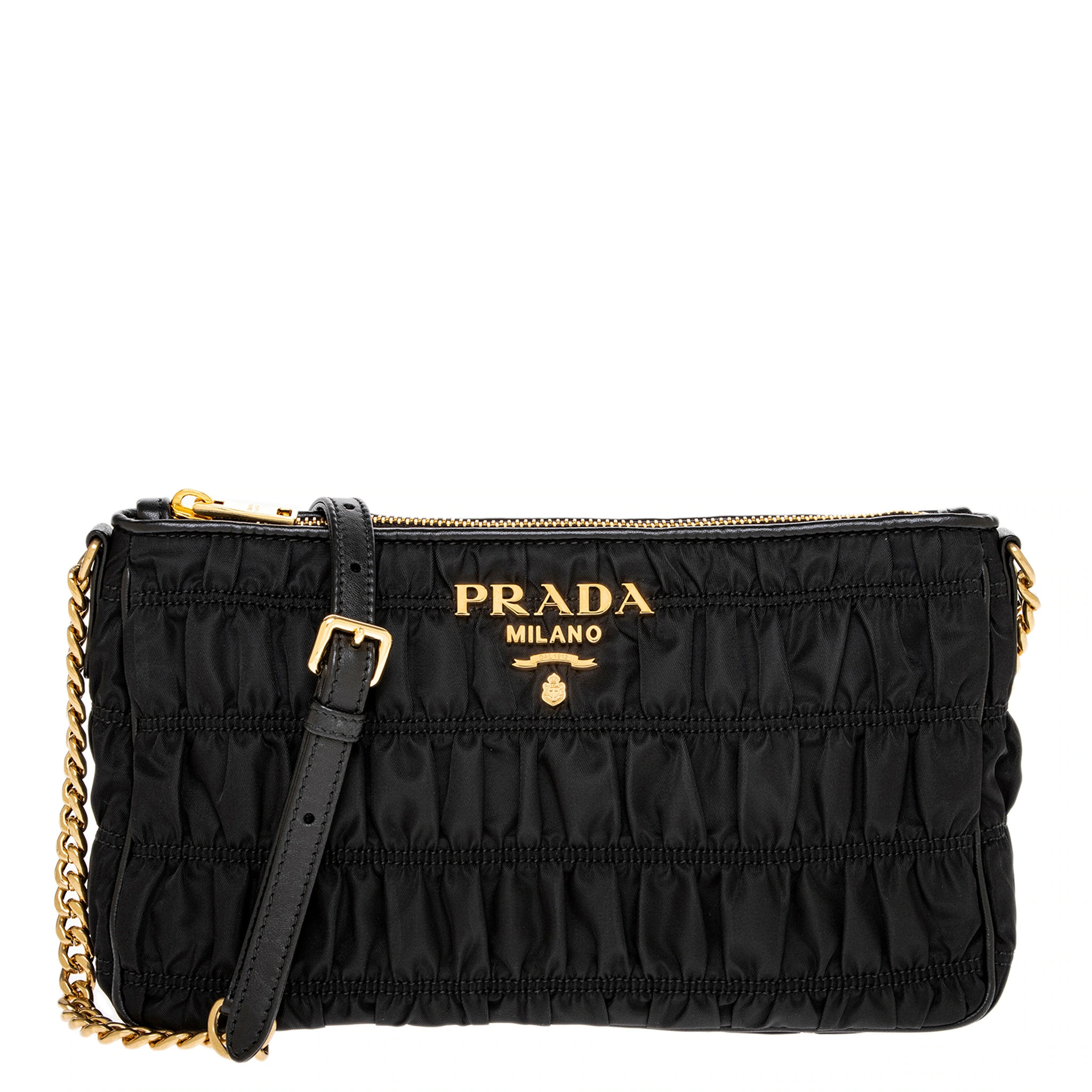 Prada Pocono Gauffre Chain Crossbody Bag - Black | Overstock