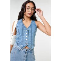 Light Blue Denim Fitted Waistcoat | PrettyLittleThing UK