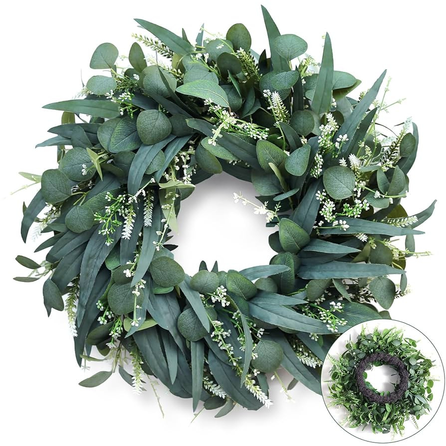 24-26 inch Large Eucalyptus Wreaths for Front Door, Handmade Artificial Spring Summer Wreath for ... | Amazon (US)