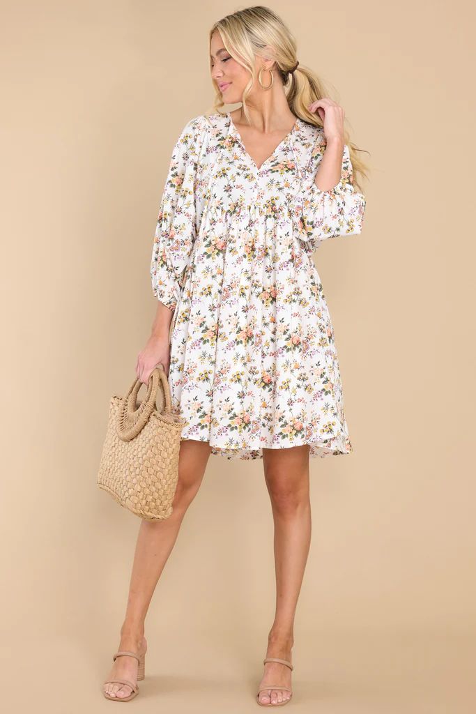 Be An Original Ivory Floral Print Dress | Red Dress 