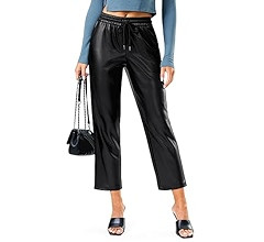 SANTINY Women's Faux Leather Pants High Waisted Straight Leg Cropped Ankle Trousers Matte Pleathe... | Amazon (US)