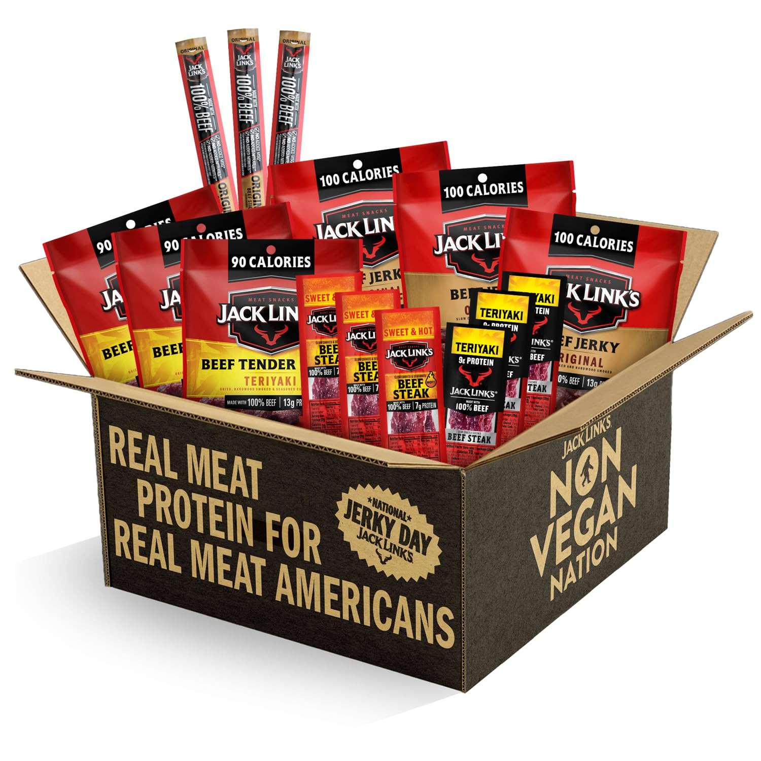 Jack Link's Beef Jerky Variety Pack Gift Basket - 15 Pack - Assorted Jerky, Steaks, and Meat Sticks - Ready to Eat Protein Snacks - Made with 100% Real Beef | Amazon (US)