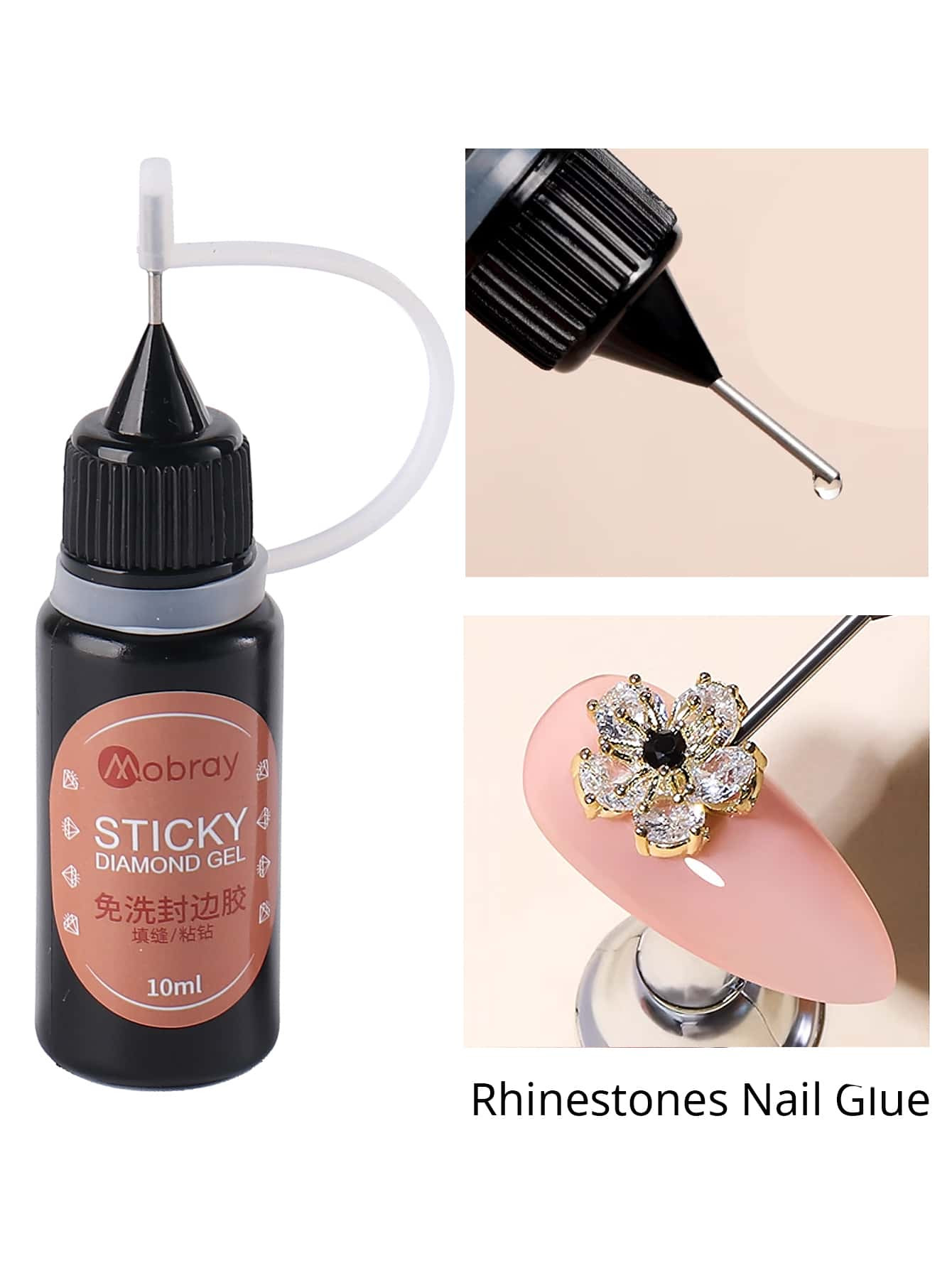 No Wipe Nail Glue Rhinestones Adhesive Gel, 10ml Top Coat Gel Polish for Nail Art Decorations | SHEIN