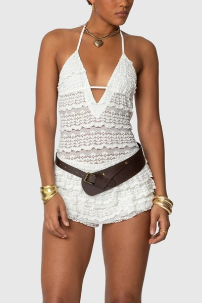 Edikted Lanney Ruffled Sheer Lace Romper | Urban Outfitters (US and RoW)