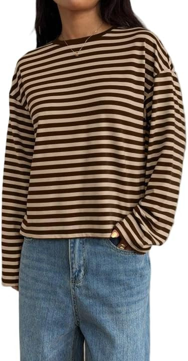 Womens Striped Oversized Sweatshirt Color Block Crewneck Long Sleeve Loose Pullover Cozy Casual Y... | Amazon (US)