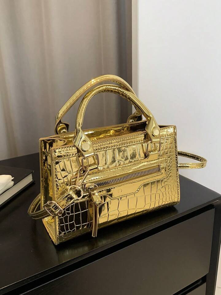 Mini Crocodile Pattern Fashionable Multi-Use Zipper Closure Handbag With Detachable Shoulder Stra... | SHEIN